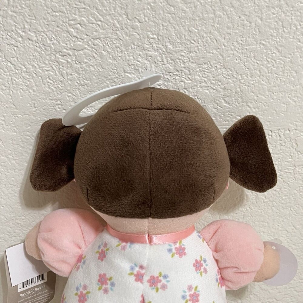 Baby Starters Plush Brunette Olivia Baby Doll with Rattle Lovey Pink Floral 10" - Picture 8 of 10